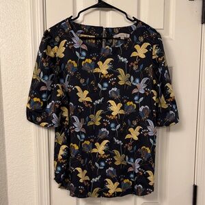 LOFT Navy Floral Blouse